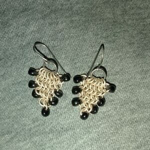 Chic Silver and Black Chainmail Earrings